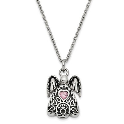 October Birth Stone Ash Holder Birth Stone 18 Inch Necklace Stainless Steel CZ Diamond Antiqued SSX…