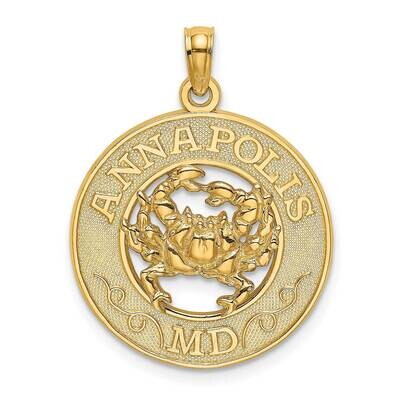 Annapolis Md Round Frame with Crab Charm 14k Gold K7508, MPN: K7508, 637218112678