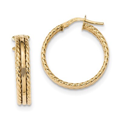 Textured Hoops Earrings 14k Gold Polished TF1268, MPN: TF1268, 191101059063