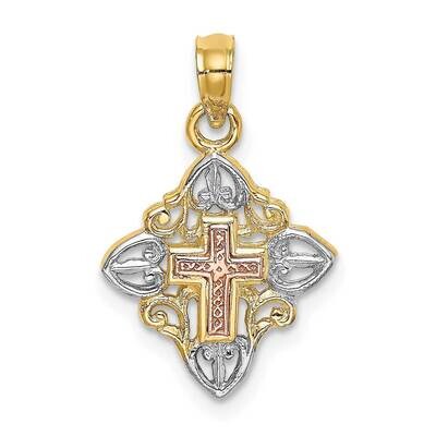 Cross Inside Frame Charm 14k Tri-Color Gold K8997, MPN: K8997, 637218021697