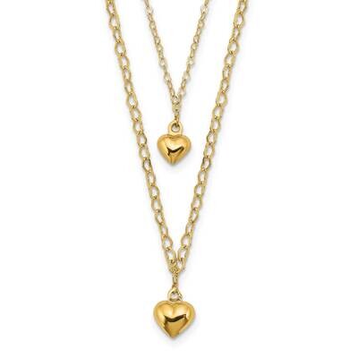 Double Layer Heart Link Polished Hearts 2 Inch Extension Necklace 14k Gold SF2944-16, MPN: SF2944-1…