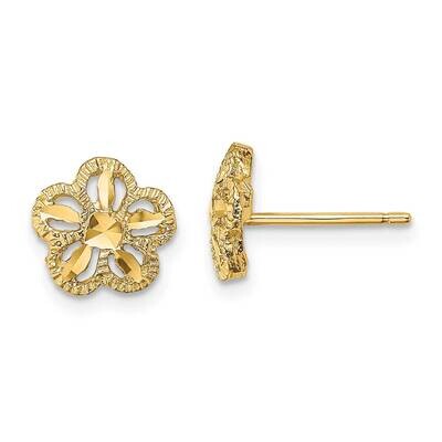 Flower Post Earrings 14k Gold Diamond-cut TE736, MPN: TE736, 883957952079