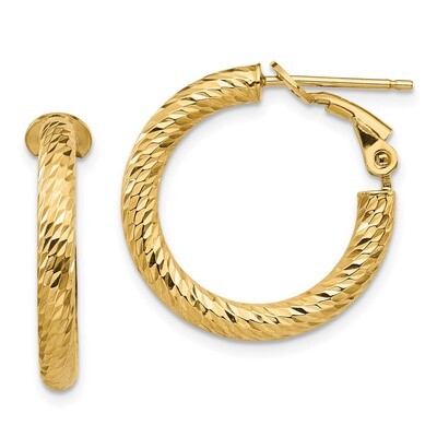 Leslie&#39;s 3x15 Omega Back Hoop Earrings 14k Gold Diamond-cut Round HB-LE1757, MPN: LE1757, 191101735…