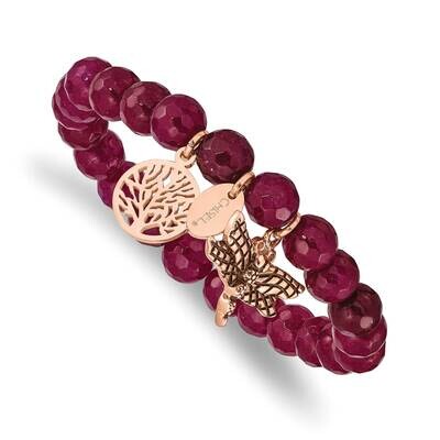 Polished Rose Ip DragoNFLy Pink Dyed Jade Bracelet Stainless Steel Antiqued SRB2329, MPN: SRB2329, …