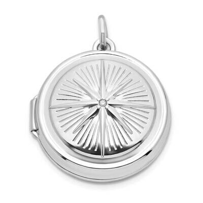 CZ Diamond Compass 20mm Round Locket Sterling Silver Rhodium-plated QLS1078, MPN: QLS1078,