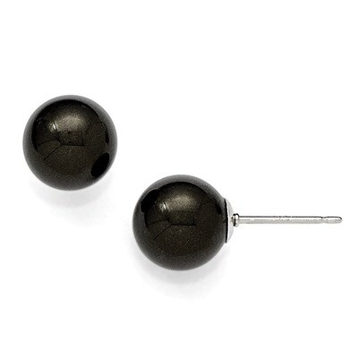 8-9Mm Round Black Shell Bead Stud Earrings Sterling Silver QMJE8B, MPN: QMJE8B, 886774293875