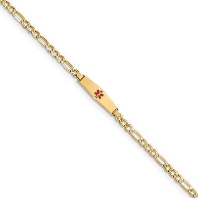 7 Inch Medical Soft Diamond Shape RedEnamel Semi-Solid Figaro Link ID Bracelet 14k Gold XM599CC-7, …