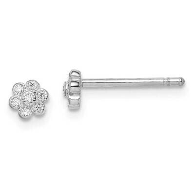 Flower Post Earrings Sterling Silver Rhodium Plated CZ Diamond QGK177 by Madi K, MPN: QGK177, 88677…