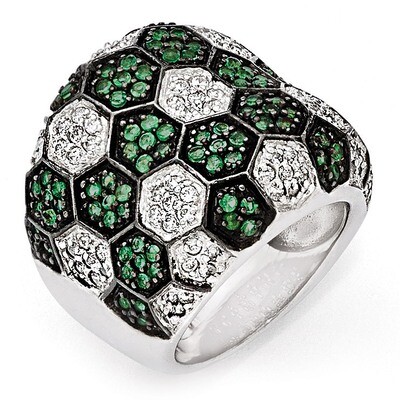 Black Rhodium Green Glass CZ Ring Sterling Silver QR5898-6