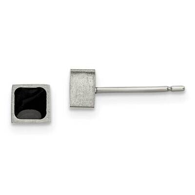 Brushed with Black Enamel Square Post Earrings Titanium TBE115, MPN: TBE115, 191101866906