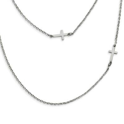 Layered Sideways Cross Necklace Stainless Steel SRN1206-18 by Chisel, MPN: SRN1206-18, 191101787126