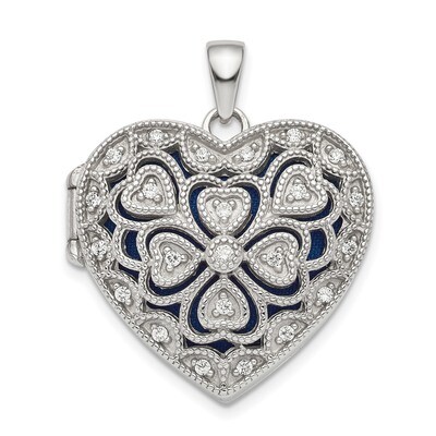 Fancy CZ Diamond Heart Locket Sterling Silver Rhodium-plated QLS822, MPN: QLS822, 886774101026