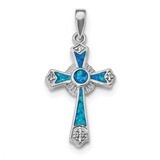 CZ Diamond &amp; Created Opal Cross Pendant Sterling Silver Rhodium-plated QP4879, MPN: QP4879, 8867740…