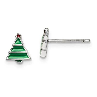 Enameled Christmas Tree Post Earrings Sterling Silver QGK186 by Madi K, MPN: QGK186, 886774112541