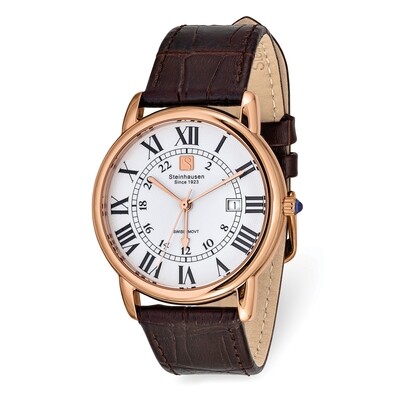 Steinhausen Delemont Rose IP-plated White Dial Brown Strap Watch  XWA5820, MPN: XWA5820, 8496890266…