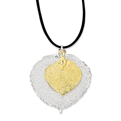 Aspen Leaf Necklace Silver 24k Gold Dipped Double BF1941-20, MPN: BF1941-20, 810391017712