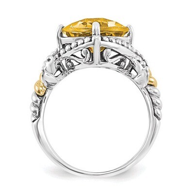 Citrine Cushion Ring Sterling Silver &amp; 14k Gold QTC1444, MPN: QTC1444,
