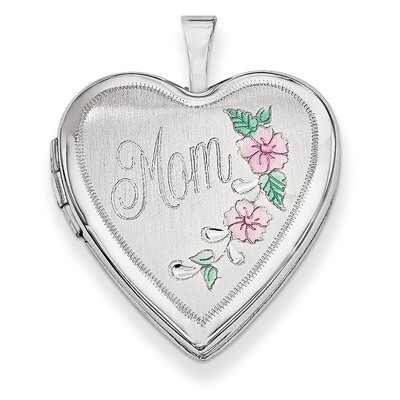 Enamel Flowers Mom Heart Locket 14k White Gold 20mm XL613, MPN: XL613, 883957144368