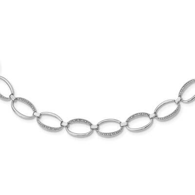 CZ Diamond Oval 18 Inch with 1inExtender Necklace Sterling Silver Rhodium Plated QCM1438-18, MPN: Q…