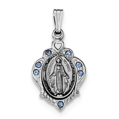 Miraculous Blue CZ Diamond Pendant Sterling Silver Rhodium-plated Polished QC8367, MPN: QC8367, 191…