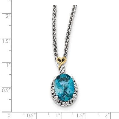 London Blue Topaz Oval Necklace Sterling Silver &amp; 14k Gold QTC1364, MPN: QTC1364, 191101465666