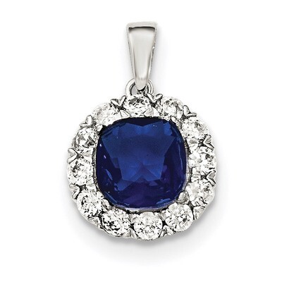 CZ Diamond and Blue Glass Pendant Sterling Silver QP4193, MPN: QP4193, 883957777375