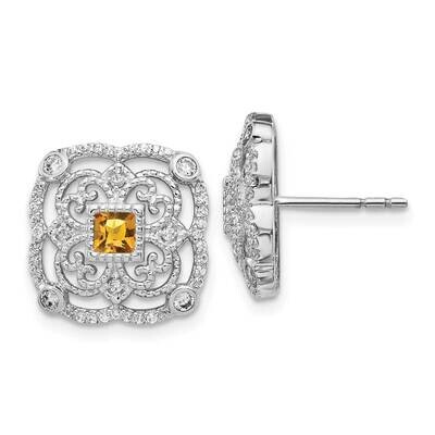 Citrine Fancy Earrings 14k White Gold Diamond EM3943-CI-038-WA, MPN: EM3943-CI-038-WA, 191101836794