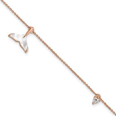 CZ Diamond Shell Pearl Whale Tail Dangle 1 Inch Extender Bracelet Sterling Silver Rose-Tone QG5920-…