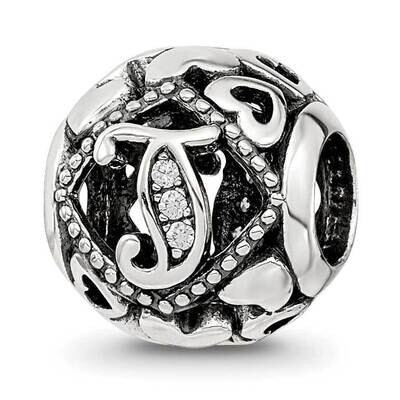 CZ Letter T Bead Sterling Silver QRS4103, MPN: QRS4103,