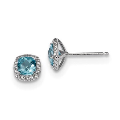 1.24Blue Topaz Created White Sapphire Post Earrings Sterling Silver Rhodium QE13996, MPN: QE13996, …
