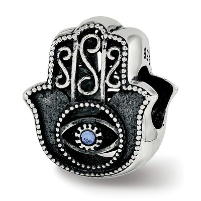 Antiqued Blue Crystal Hamsa Bead Sterling Silver QRS3766, MPN: QRS3766,
