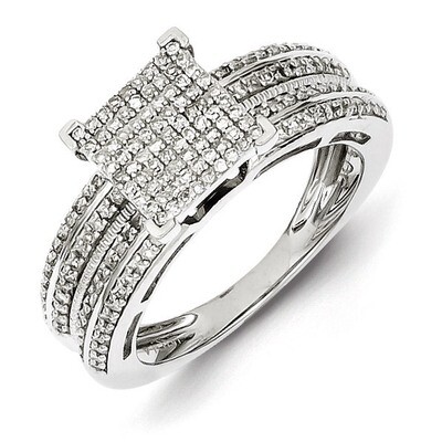 Square Ring Sterling Silver Rhodium-plated Diamond QR4759, MPN: QR4759, 883957407555