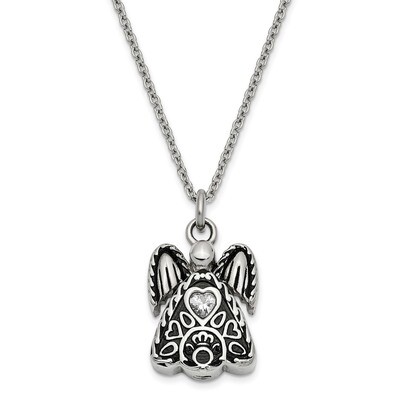 April Birth Stone Ash Holder Birth Stone 18 Inch Necklace Stainless Steel CZ Diamond Antiqued SSX10…
