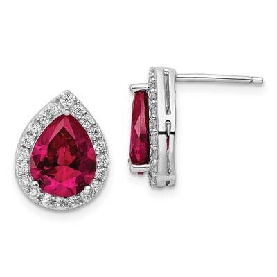 Cheryl M Synthetic Ruby Pear CZ Diamond Post Earrings Sterling Silver Rhodium-plated QCM1474, MPN: …