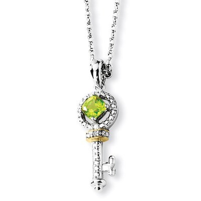 14k Gold Peridot and Diamond Key Necklace 17 Inch Sterling Silver QG2715-17, MPN: QG2715-17, 685146…