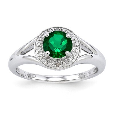 May Created Emerald Ring Sterling Silver Diamond QBR11MAY, MPN: QBR11MAY, 886774372600