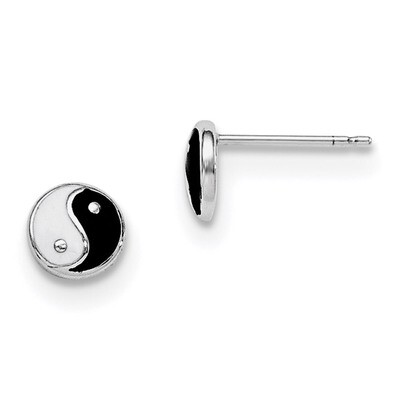 Enamel Yin Yang Symbol Post Earrings Sterling Silver Rhodium-plated QGK148, MPN: QGK148, 1911011112…