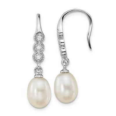 CZ Diamond 7 To 8mm Rice Fwc Pearl Dangle Earrings Sterling Silver Rhodium-Plated QE16368, MPN: QE1…