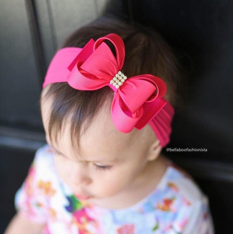 Hot Pink Bow Headband Pink Baby Headband Baby Big Bow Headband Newborn Headband Baby Headband Nylon…