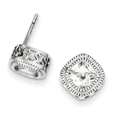 Square S Border Earrings Sterling Silver Diamond QE9193, MPN: QE9193, 883957559568