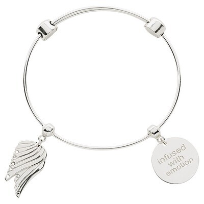 Nikki Lissoni Charm Bangle Silver-Plated with Two Fixed Charms Infused with Emotion Angel Wings 17c…