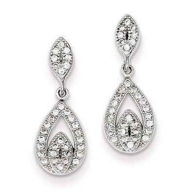 Pave Pear Dangle Post Earrings Sterling Silver Diamond QE9284, MPN: QE9284, 883957575452