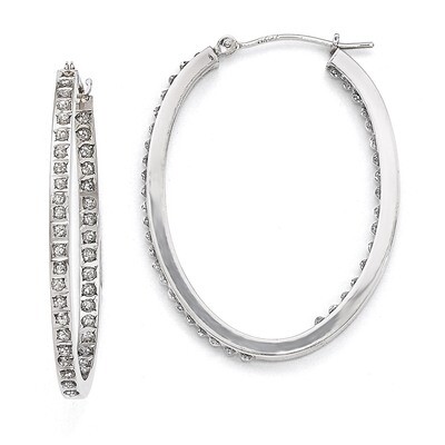 Oval Hinged Hoop Earrings 14k White Gold with Diamonds DF238, MPN: DF238, 191101179709