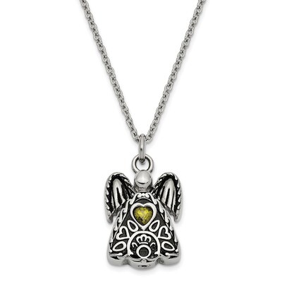 August Birth Stone Ash Holder Birth Stone 18 Inch Necklace Stainless Steel CZ Diamond Antiqued SSX1…