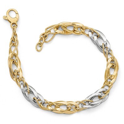 Leslie&#39;s textured Fancy Link Bracelet 8 Inch 14k Two-tone Gold Polished HB-LF715-8, MPN: LF715-8, 1…