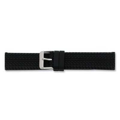 20mm Black Tread Silicone Rubber Watch Band Silver-tone Buckle BA211, MPN: BA211, 886774144252