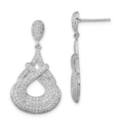 Sterling Silver Rhodium-plated CZ Teardrop Dangle Post Earrings QMP1520