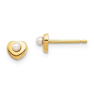 Button Freshwater Cultured Pearl Heart Post Earrings 14k White Gold SE2946 by Madi K, MPN: SE2946, …