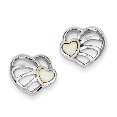 Sterling Silver Synthetic Opal Heart Post Earrings QE9321