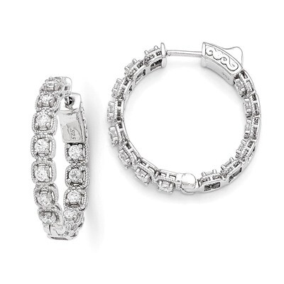 CZ In and Out Round Hoop Earrings Sterling Silver Rhodium-plated QE11270, MPN: QE11270, 886774727745
